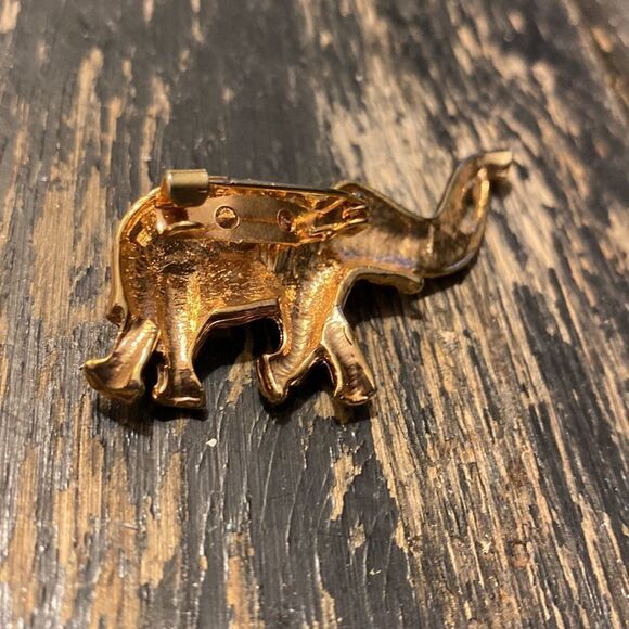 Black Enamel & Gold Whimsical Elephant Pin Brooch - Picture 7 of 9